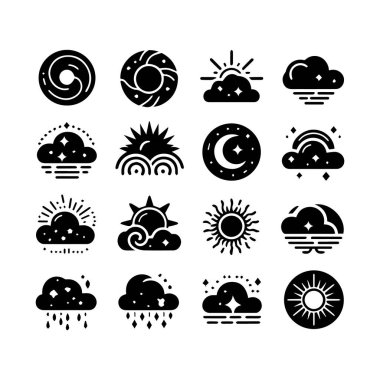 Siluet düz bulutlar kümesi gökyüzü elemanları vektör illüstrasyonu.