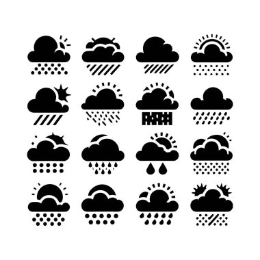 Siluet düz bulutlar kümesi gökyüzü elemanları vektör illüstrasyonu.