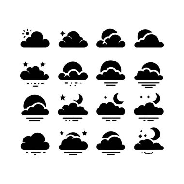 Siluet düz bulutlar kümesi gökyüzü elemanları vektör illüstrasyonu.