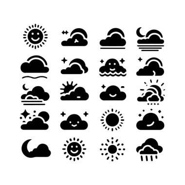 Siluet düz bulutlar kümesi gökyüzü elemanları vektör illüstrasyonu.