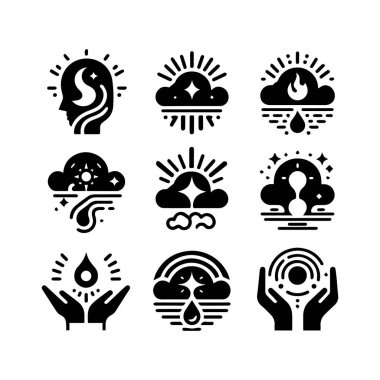 Siluet düz bulutlar kümesi gökyüzü elemanları vektör illüstrasyonu.