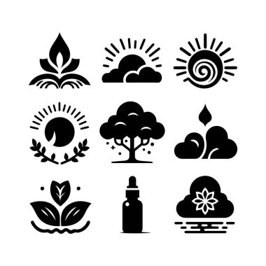 Siluet düz bulutlar kümesi gökyüzü elemanları vektör illüstrasyonu.