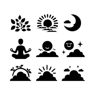 Siluet düz bulutlar kümesi gökyüzü elemanları vektör illüstrasyonu.