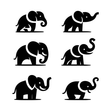 Fil koleksiyonu, çeşitli pozlarda düzenlenebilir vektör siluetleri seti