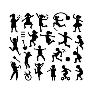 Bir grup siluet çocuk bebek çeşitli pozlarda düzenlenebilir vektör simgesi