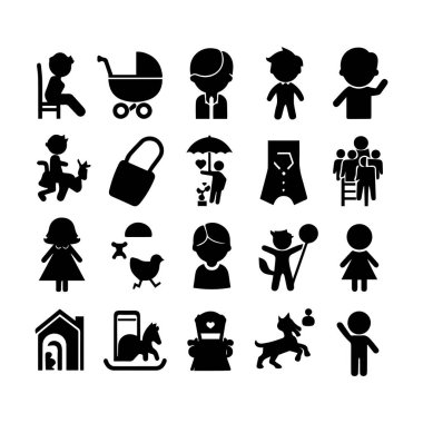 Bir grup siluet çocuk bebek çeşitli pozlarda düzenlenebilir vektör simgesi
