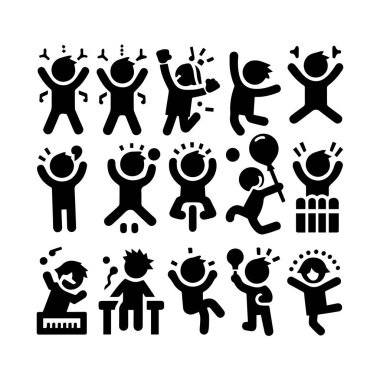 Bir grup siluet çocuk bebek çeşitli pozlarda düzenlenebilir vektör simgesi