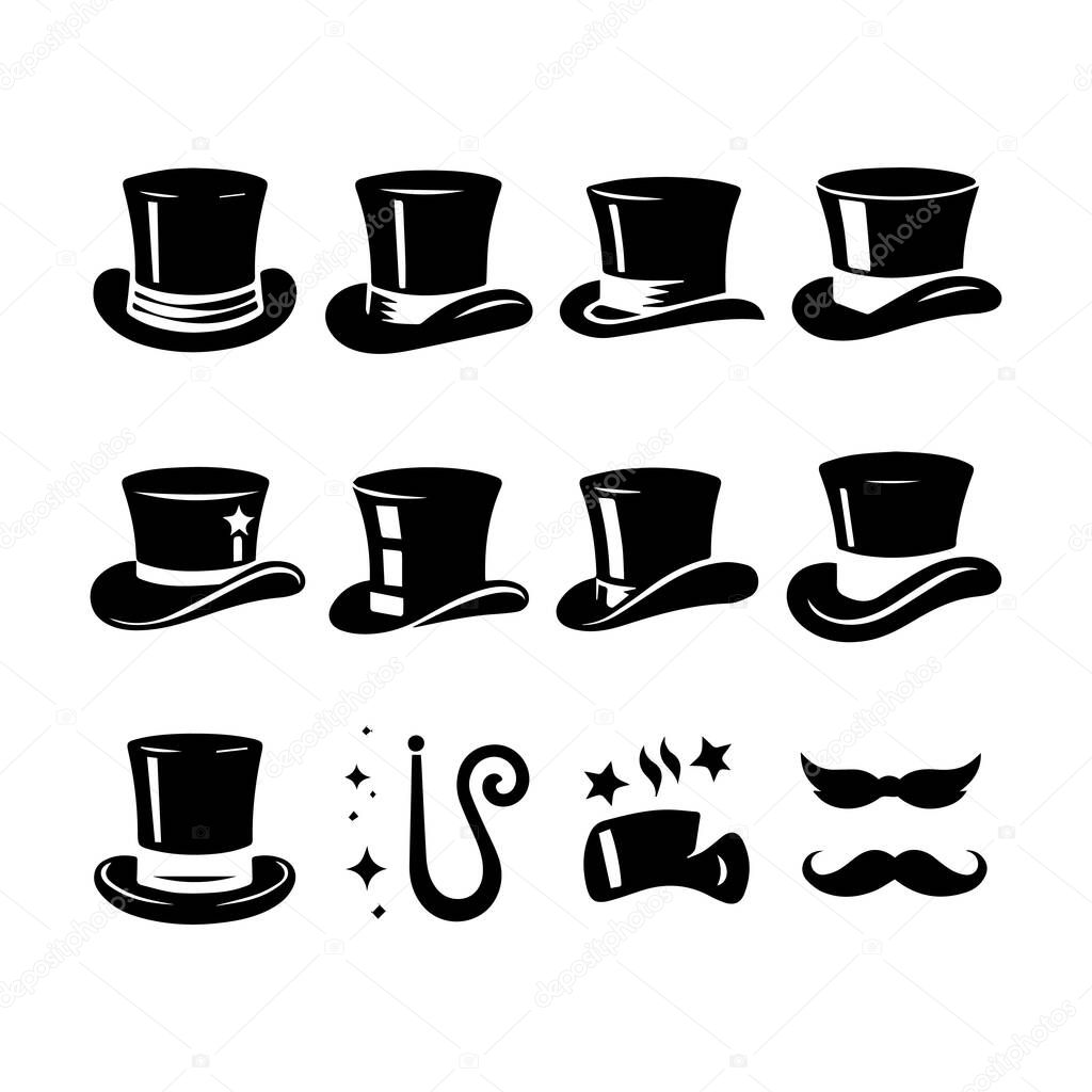 Top hat icon isolated on white background silhouette editable vector