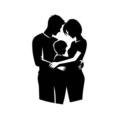 Beyaz arkaplan üzerinde izole edilmiş aile silueti düzenlenebilir vektör çizimi