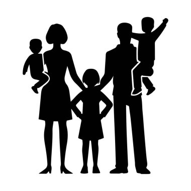 Beyaz arkaplan üzerinde izole edilmiş aile silueti düzenlenebilir vektör çizimi