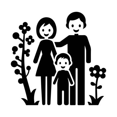 Beyaz arkaplan üzerinde izole edilmiş aile silueti düzenlenebilir vektör çizimi