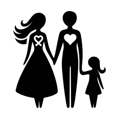 Beyaz arkaplan üzerinde izole edilmiş aile silueti düzenlenebilir vektör çizimi