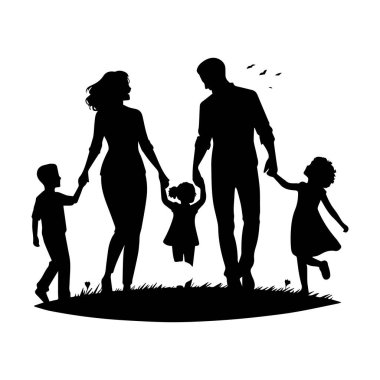 Beyaz arkaplan üzerinde izole edilmiş aile silueti düzenlenebilir vektör çizimi