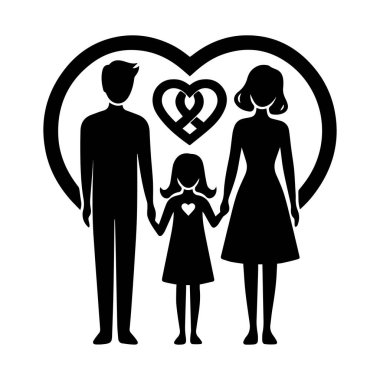 Beyaz arkaplan üzerinde izole edilmiş aile silueti düzenlenebilir vektör çizimi