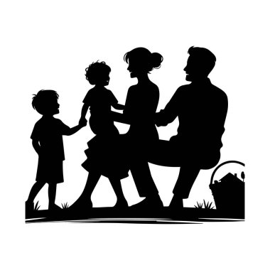 Beyaz arkaplan üzerinde izole edilmiş aile silueti düzenlenebilir vektör çizimi