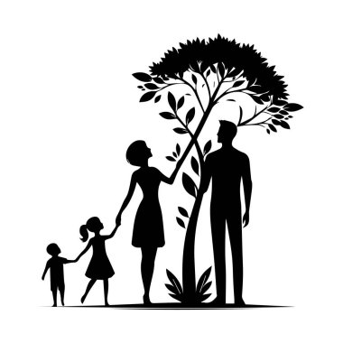 Beyaz arkaplan üzerinde izole edilmiş aile silueti düzenlenebilir vektör çizimi