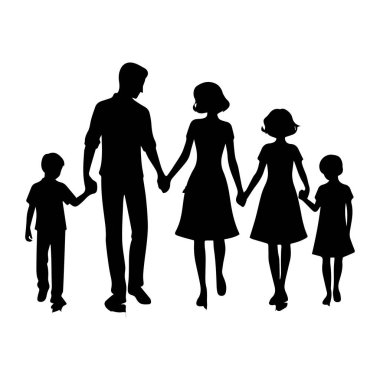 Beyaz arkaplan üzerinde izole edilmiş aile silueti düzenlenebilir vektör çizimi