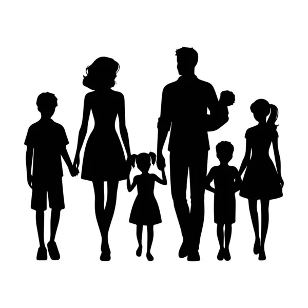 Beyaz arkaplan üzerinde izole edilmiş aile silueti düzenlenebilir vektör çizimi