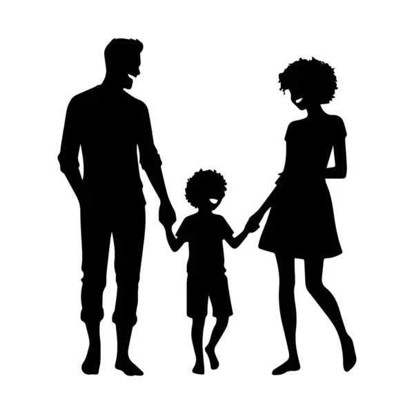 Beyaz arkaplan üzerinde izole edilmiş aile silueti düzenlenebilir vektör çizimi