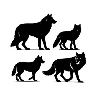 Beyaz arkaplan üzerinde izole edilmiş Kurt silueti düzenlenebilir vektör çizimi