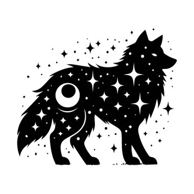 Beyaz arkaplan üzerinde izole edilmiş Kurt silueti düzenlenebilir vektör çizimi