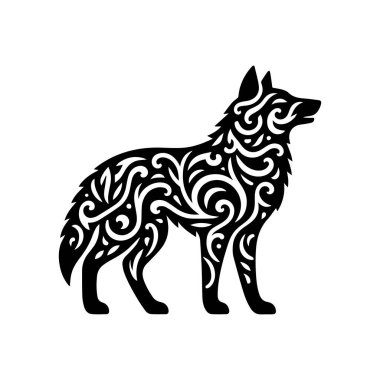 Beyaz arkaplan üzerinde izole edilmiş Kurt silueti düzenlenebilir vektör çizimi