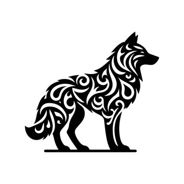 Beyaz arkaplan üzerinde izole edilmiş Kurt silueti düzenlenebilir vektör çizimi