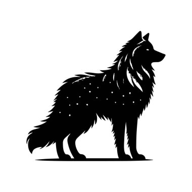 Beyaz arkaplan üzerinde izole edilmiş Kurt silueti düzenlenebilir vektör çizimi
