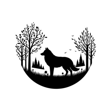 Beyaz arkaplan üzerinde izole edilmiş Kurt silueti düzenlenebilir vektör çizimi