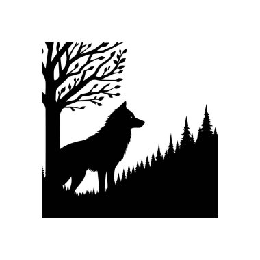 Beyaz arkaplan üzerinde izole edilmiş Kurt silueti düzenlenebilir vektör çizimi