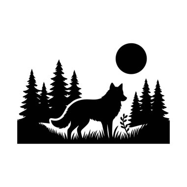 Beyaz arkaplan üzerinde izole edilmiş Kurt silueti düzenlenebilir vektör çizimi