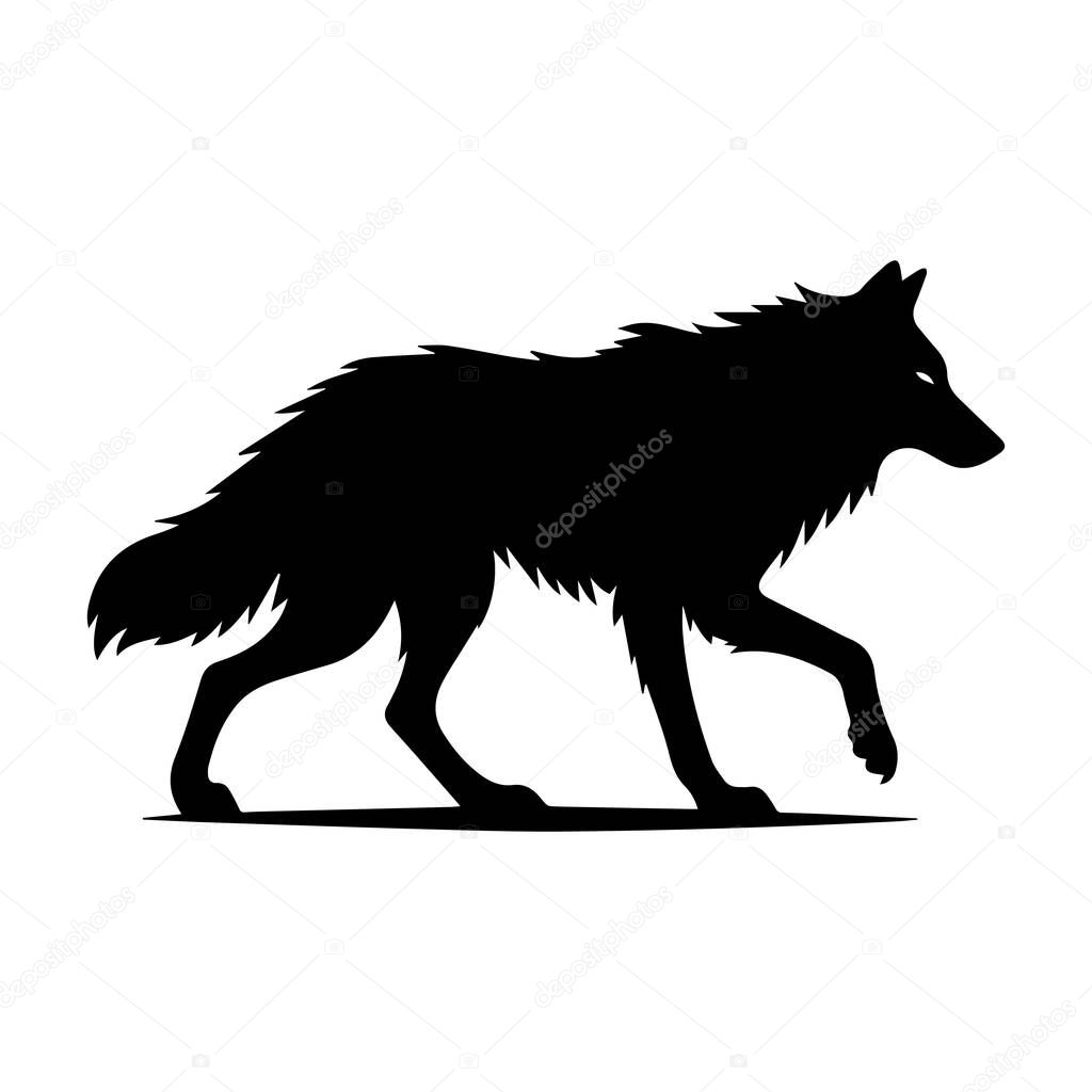 Wolf silhouette editable vector illustration isolated over white background