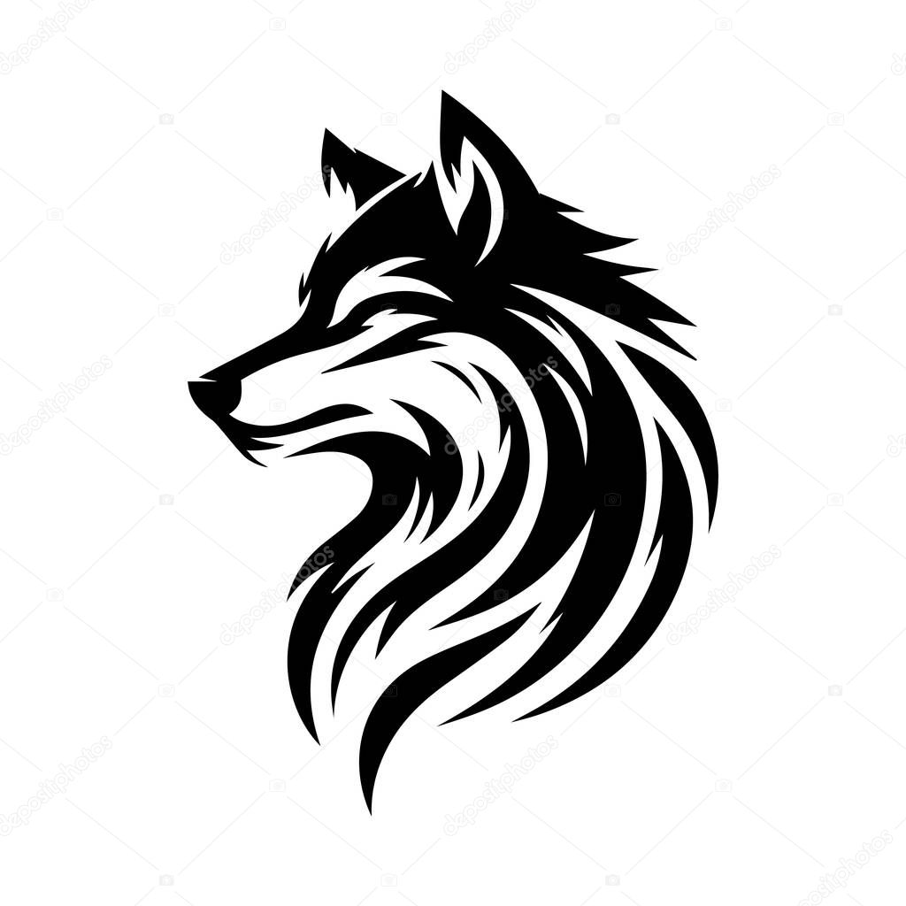 Wolf silhouette editable vector illustration isolated over white background