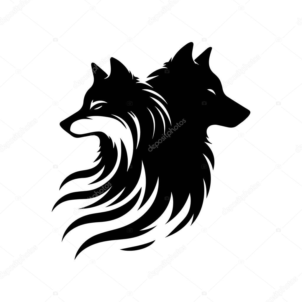 Wolf silhouette editable vector illustration isolated over white background