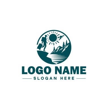 Seyahat Logosu Logosu Macerası, Turne, Açık hava, Kamp, Dağ, Avcılık, Yürüyüş, Seyahat logosu Düzenlenebilir Vektörü