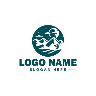 Seyahat Logosu Logosu Macerası, Turne, Açık hava, Kamp, Dağ, Avcılık, Yürüyüş, Seyahat logosu Düzenlenebilir Vektörü