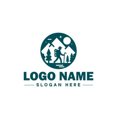 Seyahat Logosu Logosu Macerası, Turne, Açık hava, Kamp, Dağ, Avcılık, Yürüyüş, Seyahat logosu Düzenlenebilir Vektörü