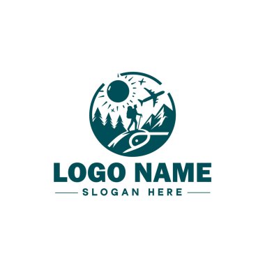 Seyahat Logosu Logosu Macerası, Turne, Açık hava, Kamp, Dağ, Avcılık, Yürüyüş, Seyahat logosu Düzenlenebilir Vektörü