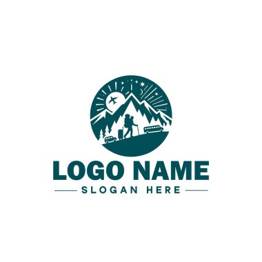 Seyahat Logosu Logosu Macerası, Turne, Açık hava, Kamp, Dağ, Avcılık, Yürüyüş, Seyahat logosu Düzenlenebilir Vektörü