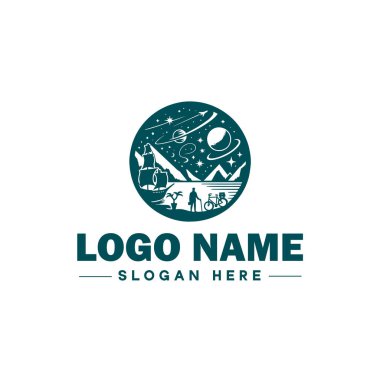 Seyahat Logosu Logosu Macerası, Turne, Açık hava, Kamp, Dağ, Avcılık, Yürüyüş, Seyahat logosu Düzenlenebilir Vektörü