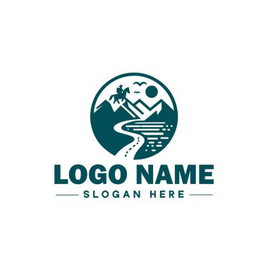 Seyahat Logosu Logosu Macerası, Turne, Açık hava, Kamp, Dağ, Avcılık, Yürüyüş, Seyahat logosu Düzenlenebilir Vektörü