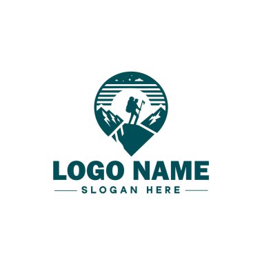 Seyahat Logosu Logosu Macerası, Turne, Açık hava, Kamp, Dağ, Avcılık, Yürüyüş, Seyahat logosu Düzenlenebilir Vektörü