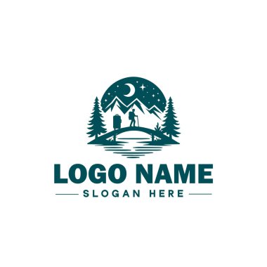 Seyahat Logosu Logosu Macerası, Turne, Açık hava, Kamp, Dağ, Avcılık, Yürüyüş, Seyahat logosu Düzenlenebilir Vektörü