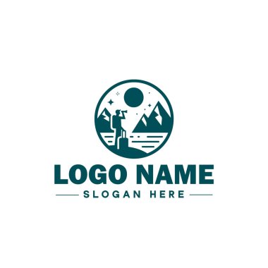 Seyahat Logosu Logosu Macerası, Turne, Açık hava, Kamp, Dağ, Avcılık, Yürüyüş, Seyahat logosu Düzenlenebilir Vektörü