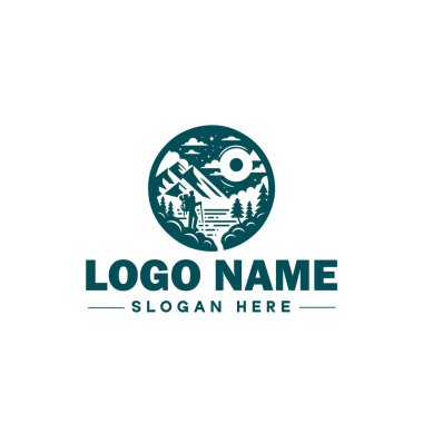 Seyahat Logosu Logosu Macerası, Turne, Açık hava, Kamp, Dağ, Avcılık, Yürüyüş, Seyahat logosu Düzenlenebilir Vektörü