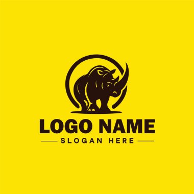 Gergedan logo ikonu gergedan vahşi boynuzlu hayvan modern minimalist iş logosu düzenlenebilir vektör