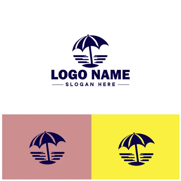 Plaj şemsiyesi ikonu yaz tatili. Güneş yatağı seyahat logosu düzenlenebilir vektör silueti logosu