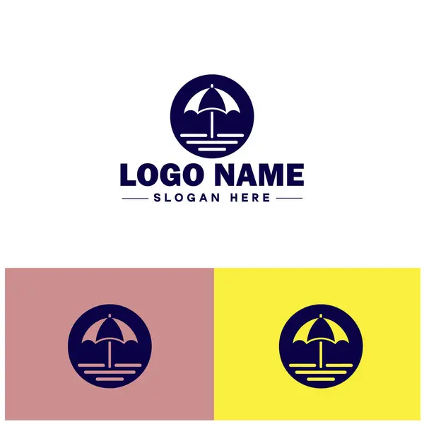 Plaj şemsiyesi ikonu yaz tatili. Güneş yatağı seyahat logosu düzenlenebilir vektör silueti logosu