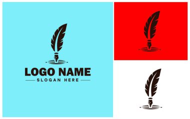 Quill simgesi kalem tüyü kalem düz logo işareti düzenlenebilir vektörü yazılıyor