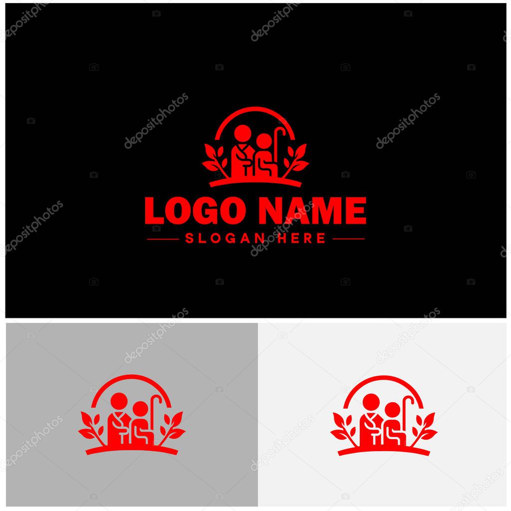 Senior Care icon Elderly care Geriatric care Senior assistance flat logo sign symbol editable vector